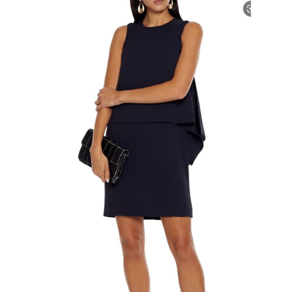 Max Mara Womens Torres Dress Layered Draped Sz 8 Navy Knee Length Sleeveless NWT